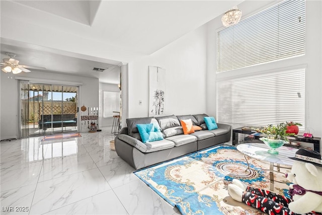 5332 Desert Blossom Rd, Las Vegas, NV 89107 - living room featuring marble finish flooring and ceiling fan