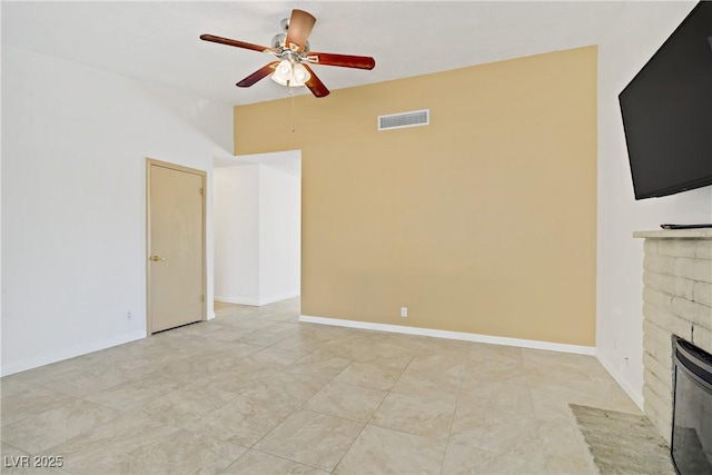 6358 Meadow Lark Ln, Las Vegas, NV 89103 - unfurnished living room with a ceiling fan and a fireplace