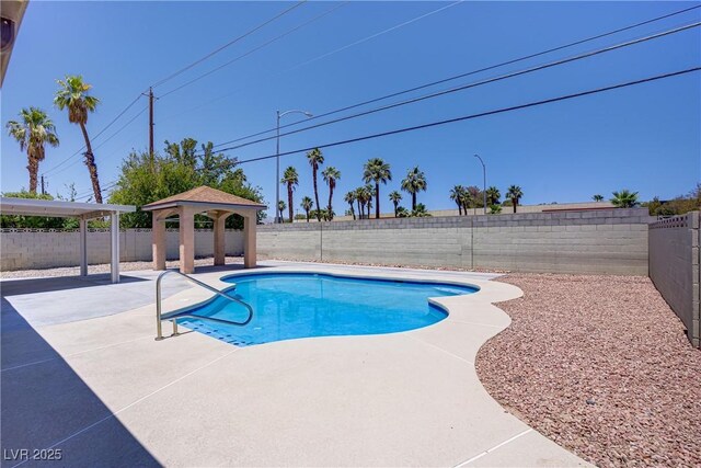 6358 Meadow Lark Ln, Las Vegas, NV 89103 - view of pool featuring a gazebo, a patio area, and a fenced backyard