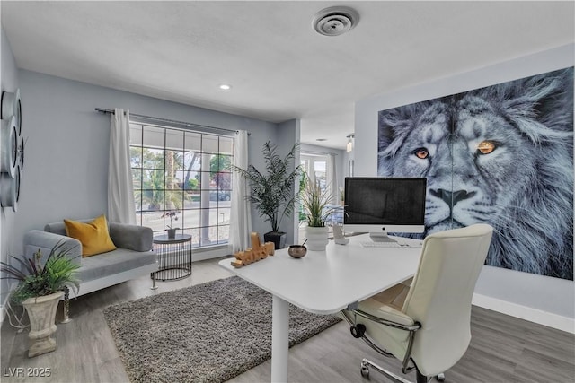 5486 Alfred Dr, Las Vegas, NV 89108 - office area featuring wood finished floors and recessed lighting