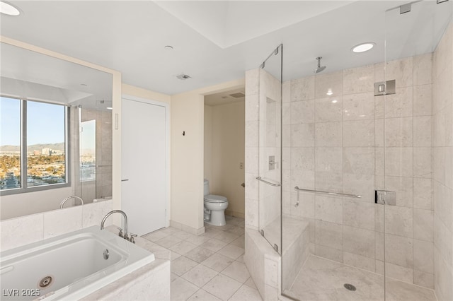 222 Karen Ave Unit 1702, Las Vegas, NV 89109 - full bathroom featuring a stall shower, a whirlpool tub, and tile patterned flooring