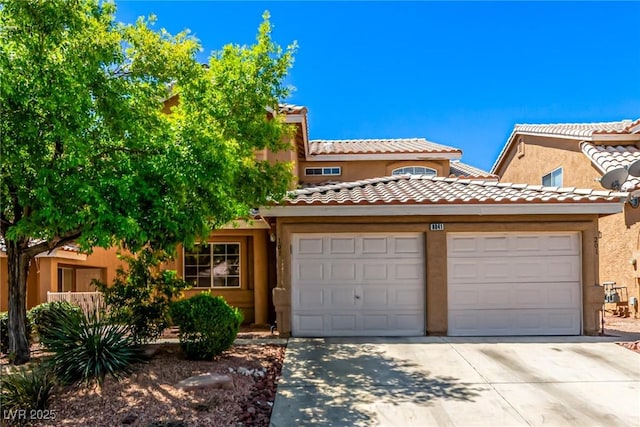 8041 Astrology Ct Unit 201, Las Vegas, NV 89128 - view of front facade featuring a garage, concrete driveway, stucco siding, and a tile roof