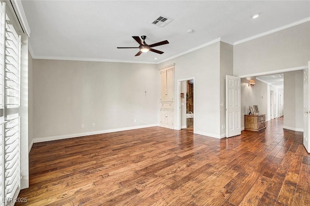 5224 Painted Lakes Way, Las Vegas, NV 89149 - unfurnished living room featuring ceiling fan, dark wood-style floors, crown molding, and recessed lighting