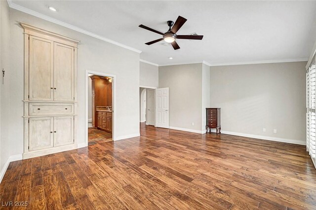 5224 Painted Lakes Way, Las Vegas, NV 89149 - unfurnished room with a ceiling fan, wood finished floors, ornamental molding, and recessed lighting