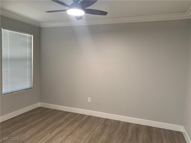 8101 W Flamingo Rd Unit 1102, Las Vegas, NV 89147 - empty room featuring a ceiling fan, dark wood-style flooring, and crown molding