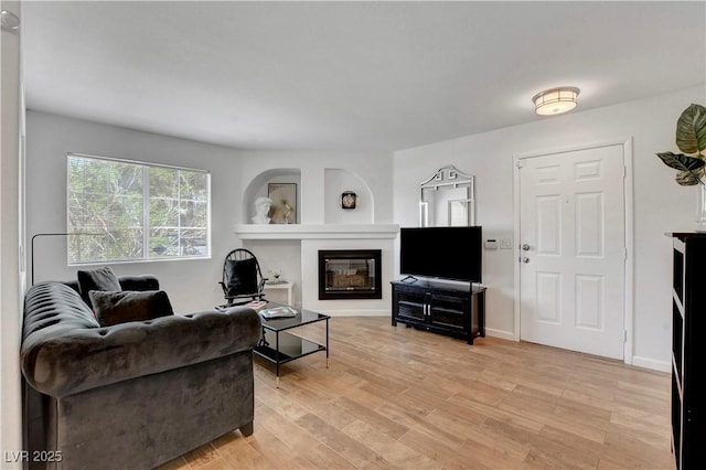 7950 W Flamingo Rd Unit 1042, Las Vegas, NV 89147 - living room with a glass covered fireplace and light wood-style floors