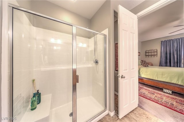 10961 Winter Rise St, Las Vegas, NV 89141 - ensuite bathroom featuring a shower stall and a ceiling fan