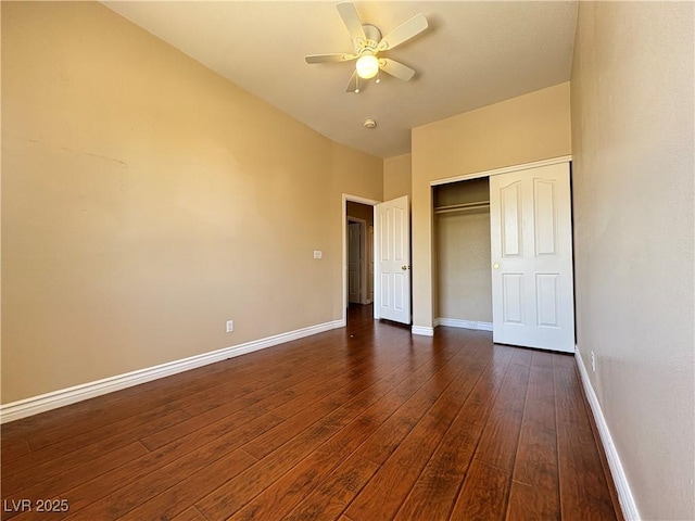 3679 Funston Way, Las Vegas, NV 89129 - unfurnished bedroom featuring dark wood-style floors, a closet, and ceiling fan