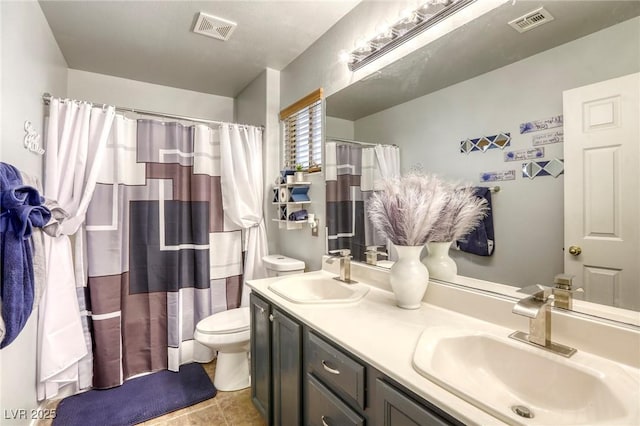 1208 Neva Ranch Ave, North Las Vegas, NV 89081 - bathroom featuring double vanity, tile patterned flooring, and a shower with curtain