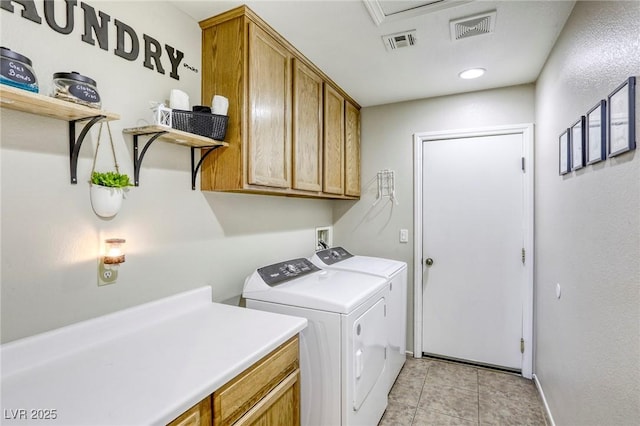 1208 Neva Ranch Ave, North Las Vegas, NV 89081 - washroom with cabinet space, washing machine and clothes dryer, light tile patterned flooring, and recessed lighting