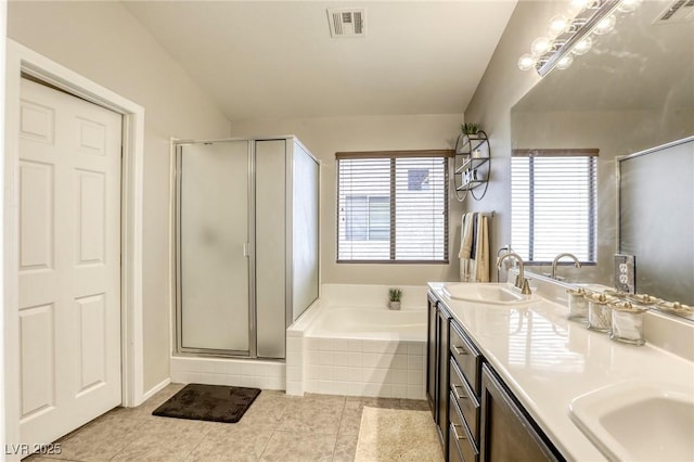 1208 Neva Ranch Ave, North Las Vegas, NV 89081 - full bath featuring double vanity, a bath, a shower stall, and plenty of natural light