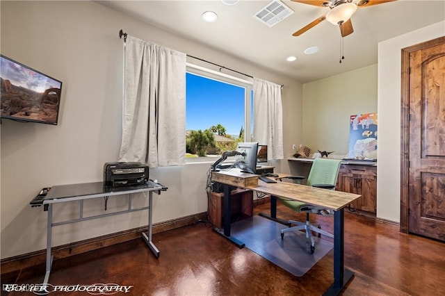 479 Apogee Crst, Mesquite, NV 89027 - office featuring a ceiling fan, concrete floors, and recessed lighting