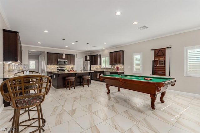 1304 Fantastic Ct, North Las Vegas, NV 89081 - playroom with pool table, recessed lighting, and ornamental molding