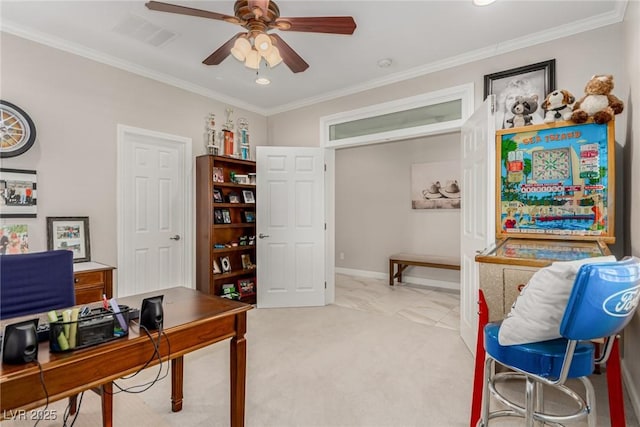1304 Fantastic Ct, North Las Vegas, NV 89081 - office space with ceiling fan, crown molding, and recessed lighting