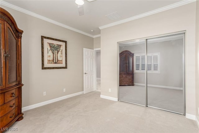 1304 Fantastic Ct, North Las Vegas, NV 89081 - unfurnished bedroom with ornamental molding, light colored carpet, a closet, and ceiling fan