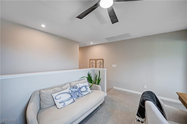 3358 Via Strada St, Henderson, NV 89044 - sitting room with carpet floors, ceiling fan, and recessed lighting