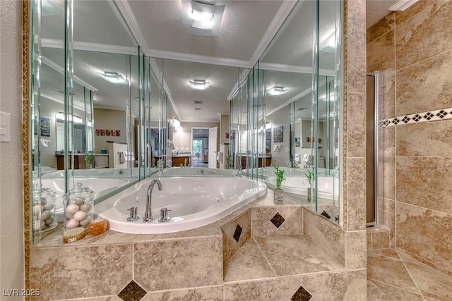 2101 Plaza Del Fuentes, Las Vegas, NV 89102 - full bathroom featuring a garden tub, crown molding, walk in shower, and vanity