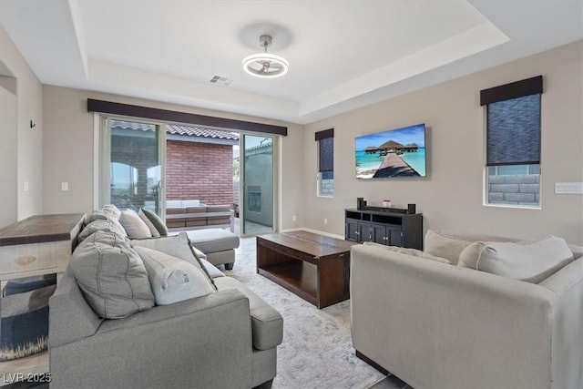 342 Molinetto St, Las Vegas, NV 89138 - living area featuring a tray ceiling