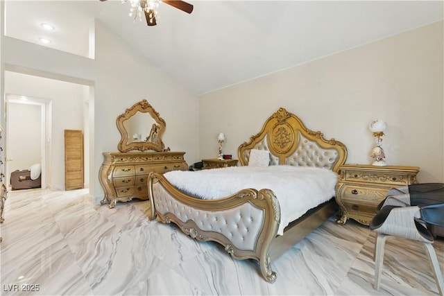 8215 Crow Valley Ln, Las Vegas, NV 89113 - bedroom featuring lofted ceiling, ceiling fan, and marble finish floors