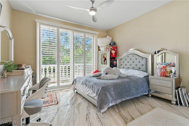 8215 Crow Valley Ln, Las Vegas, NV 89113 - bedroom featuring access to outside, ceiling fan, and marble finish flooring