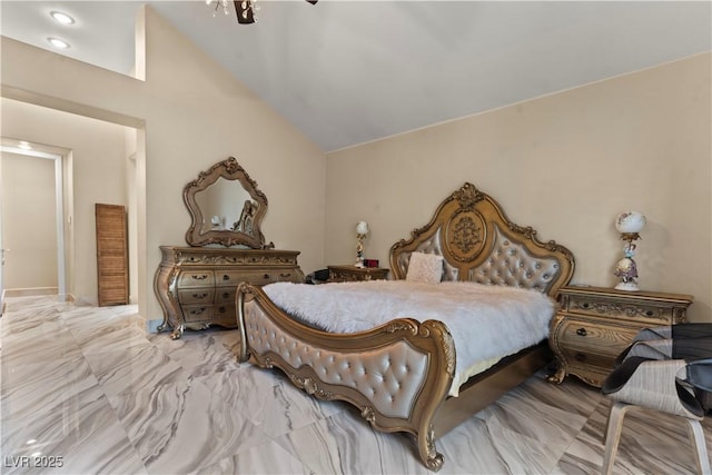 8215 Crow Valley Ln, Las Vegas, NV 89113 - bedroom featuring lofted ceiling and marble finish flooring