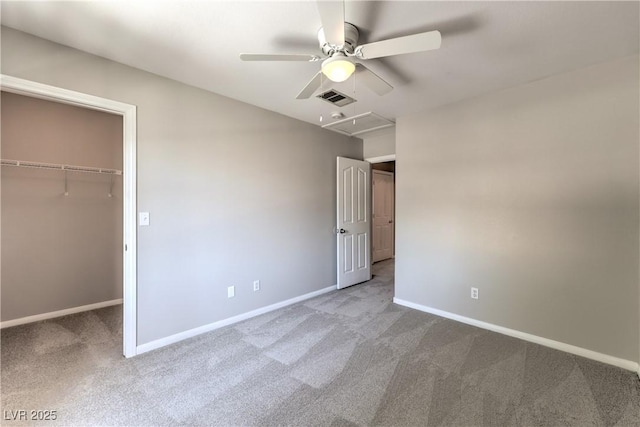 8712 Texas Bronco Ave, Las Vegas, NV 89129 - unfurnished bedroom featuring carpet, a walk in closet, attic access, a closet, and ceiling fan