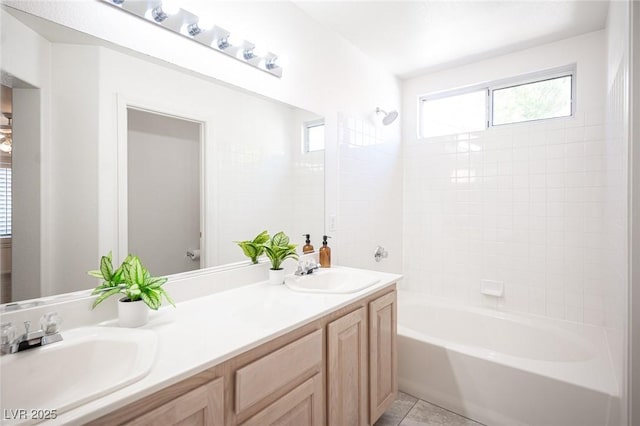 9728 Drumcannon Ave, Las Vegas, NV 89129 - full bathroom with double vanity, shower / bath combination, and tile patterned flooring