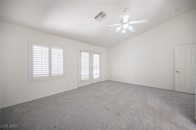 9728 Drumcannon Ave, Las Vegas, NV 89129 - spare room featuring lofted ceiling, carpet, ceiling fan, and french doors