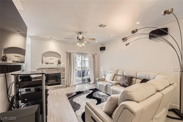 2050 W Warm Springs Rd Unit 3624, Henderson, NV 89014 - living area with a ceiling fan, a fireplace, and recessed lighting