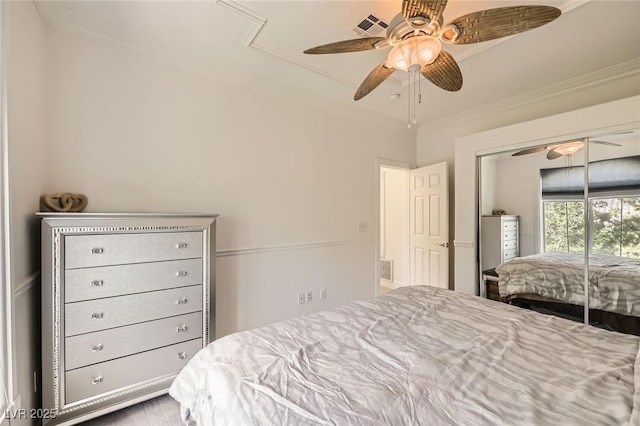 2050 W Warm Springs Rd Unit 3624, Henderson, NV 89014 - bedroom featuring ornamental molding, ceiling fan, and a closet