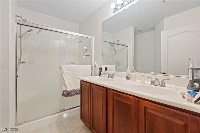 8550 Little Fox St, Las Vegas, NV 89123 - full bath with double vanity, tile patterned floors, and a shower stall