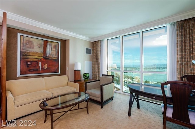 135 E Harmon Ave Unit 2116, Las Vegas, NV 89109 - living room with crown molding and light carpet