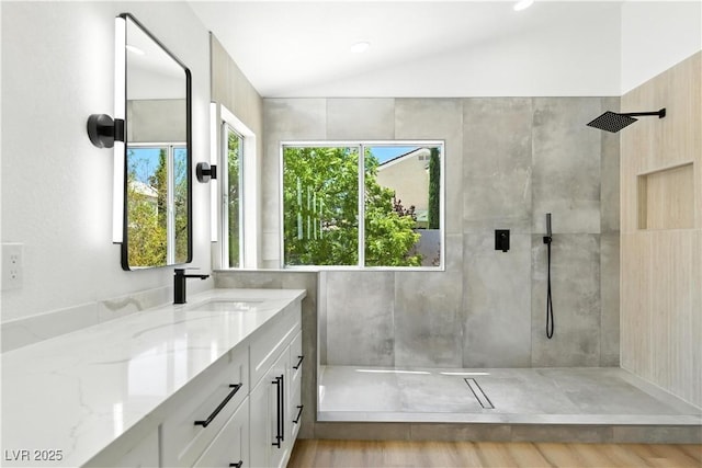 2105 Madagascar Ln, Las Vegas, NV 89117 - full bath featuring walk in shower, vanity, and lofted ceiling