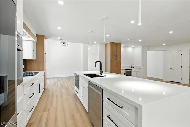 2105 Madagascar Ln, Las Vegas, NV 89117 - kitchen with dishwasher, beverage cooler, light wood-type flooring, recessed lighting, and light countertops