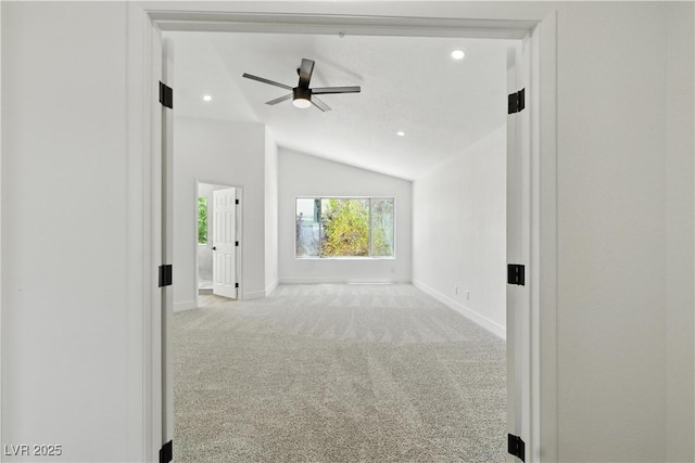 2105 Madagascar Ln, Las Vegas, NV 89117 - carpeted empty room with vaulted ceiling, a ceiling fan, and recessed lighting