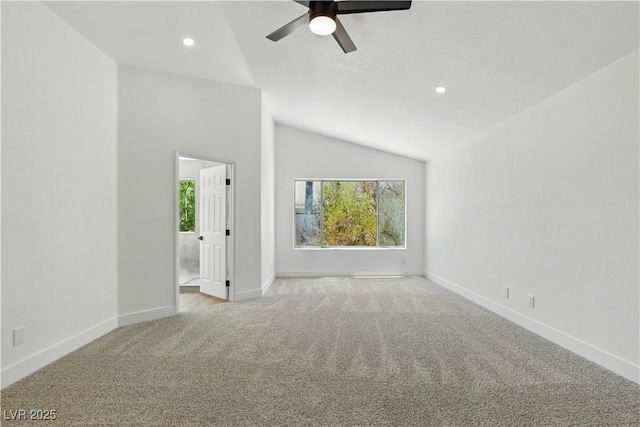 2105 Madagascar Ln, Las Vegas, NV 89117 - empty room with carpet flooring, ceiling fan, vaulted ceiling, and recessed lighting
