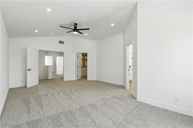 2105 Madagascar Ln, Las Vegas, NV 89117 - unfurnished bedroom with vaulted ceiling, light carpet, recessed lighting, a spacious closet, and ceiling fan