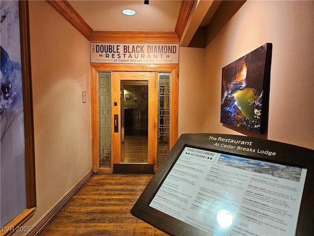 223 Hunter Ridge Rd Unit 121, Brian Head, UT 84719 - hallway with crown molding and dark wood-type flooring