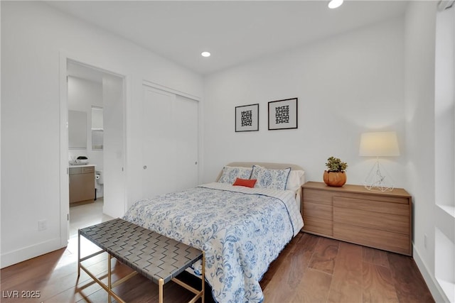 818 Calluna St, Las Vegas, NV 89138 - bedroom featuring wood finished floors, recessed lighting, a closet, and ensuite bathroom