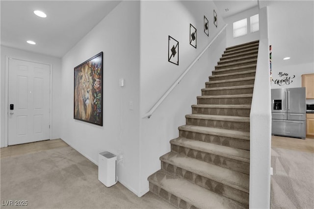 10045 Natchez Trace St, Las Vegas, NV 89178 - staircase featuring carpet floors and recessed lighting