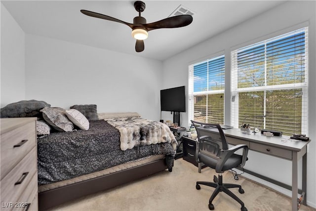 10045 Natchez Trace St, Las Vegas, NV 89178 - bedroom featuring an office area, light colored carpet, and ceiling fan