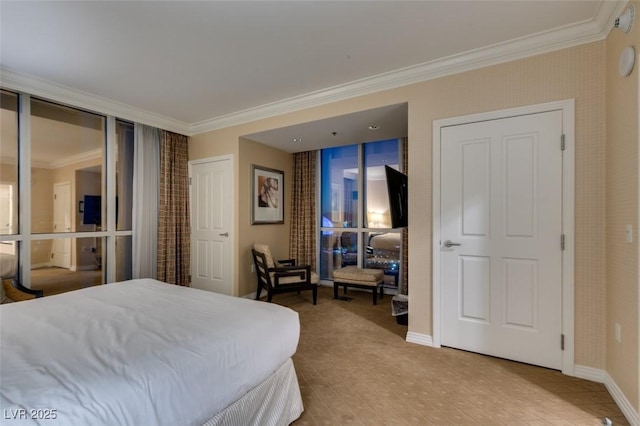 135 E Harmon Ave Unit 2821, Las Vegas, NV 89109 - bedroom featuring ornamental molding, carpet, and wallpapered walls