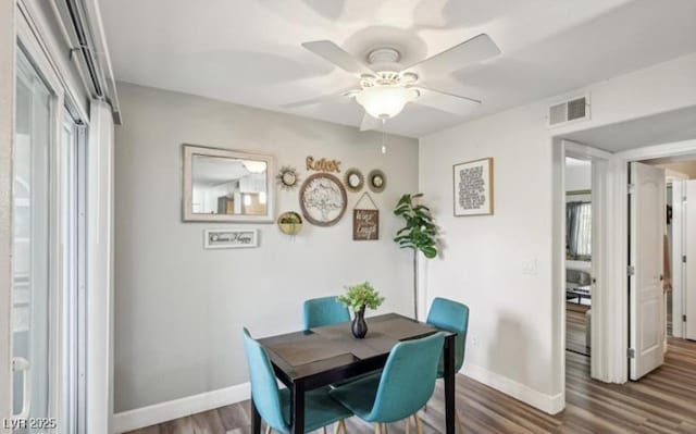 3145 E Flamingo Rd Unit 1045, Las Vegas, NV 89121 - dining space featuring wood finished floors and a ceiling fan