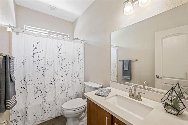 6713 Guidestar St, North Las Vegas, NV 89084 - bathroom with vanity, tile patterned floors, and a shower with shower curtain