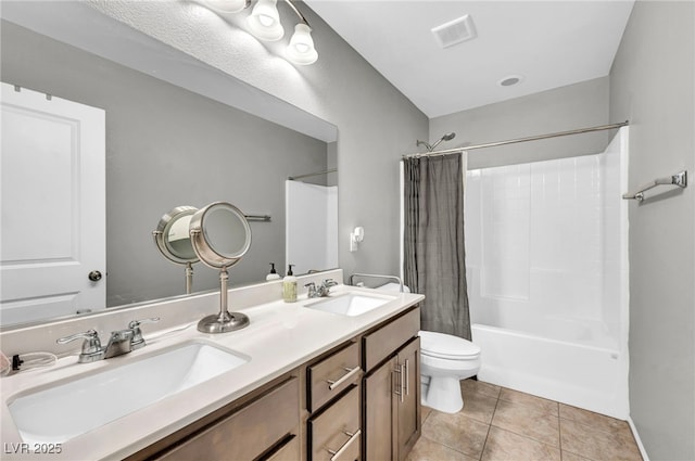 2024 Mystic Wave Rd, North Las Vegas, NV 89031 - full bath with shower / tub combo with curtain, double vanity, and tile patterned flooring