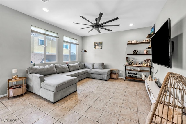 2024 Mystic Wave Rd, North Las Vegas, NV 89031 - living area featuring ceiling fan, light tile patterned floors, and recessed lighting