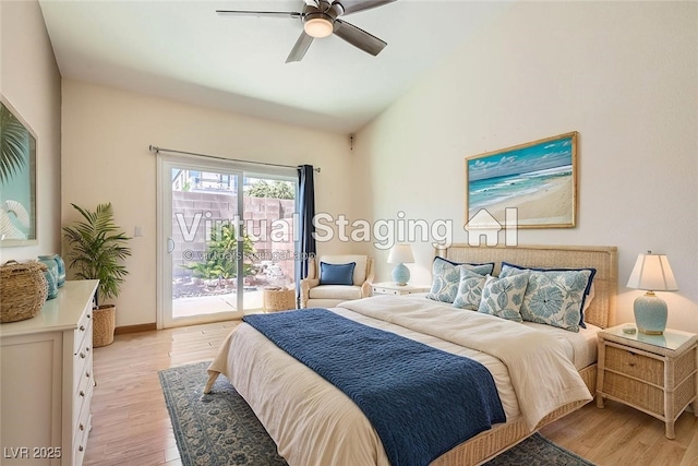 2889 Anteres St, Las Vegas, NV 89117 - bedroom with access to exterior, light wood-style floors, and a ceiling fan