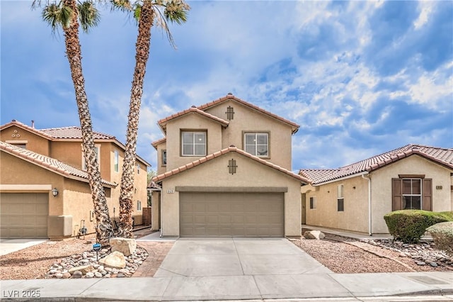 9129 Patrick Henry Ave, Las Vegas, NV 89149 - mediterranean / spanish house with concrete driveway, stucco siding, and a tile roof