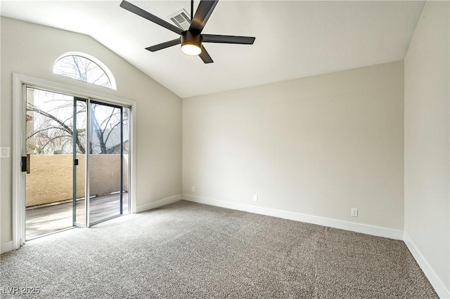 8113 Bay Springs Dr, Las Vegas, NV 89128 - carpeted empty room with vaulted ceiling and ceiling fan