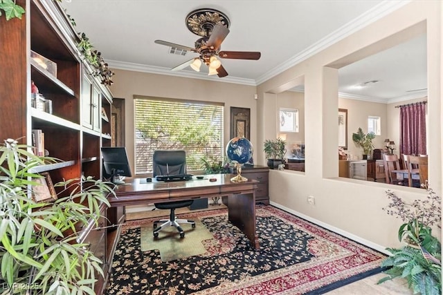 8623 Kennedy Heights Ct, Las Vegas, NV 89131 - office with ceiling fan and crown molding